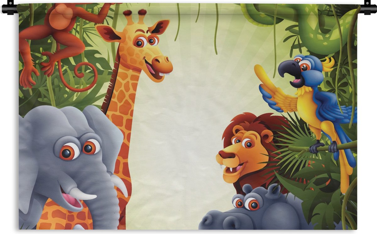 Wandkleed - Wanddoek - Jungle - Jongens - Meiden - Baby - Olifant - Leeuw - Giraf - 150x100 cm - Wandtapijt