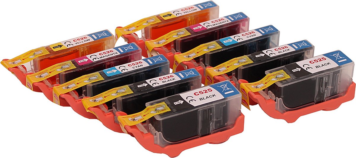 Set 10x Colori huismerk inkt cartridge geschikt voor Canon PGI-525 CLI-526 Pixma IP-4850 IP-4950 MG-5140 MG-5150 MG-5240 MG-5250 MG-5340 MG-5350 MG-6150 MG-6250 MG-8150 MG-8240 MG-8250 MX-710 MX-715 MX885