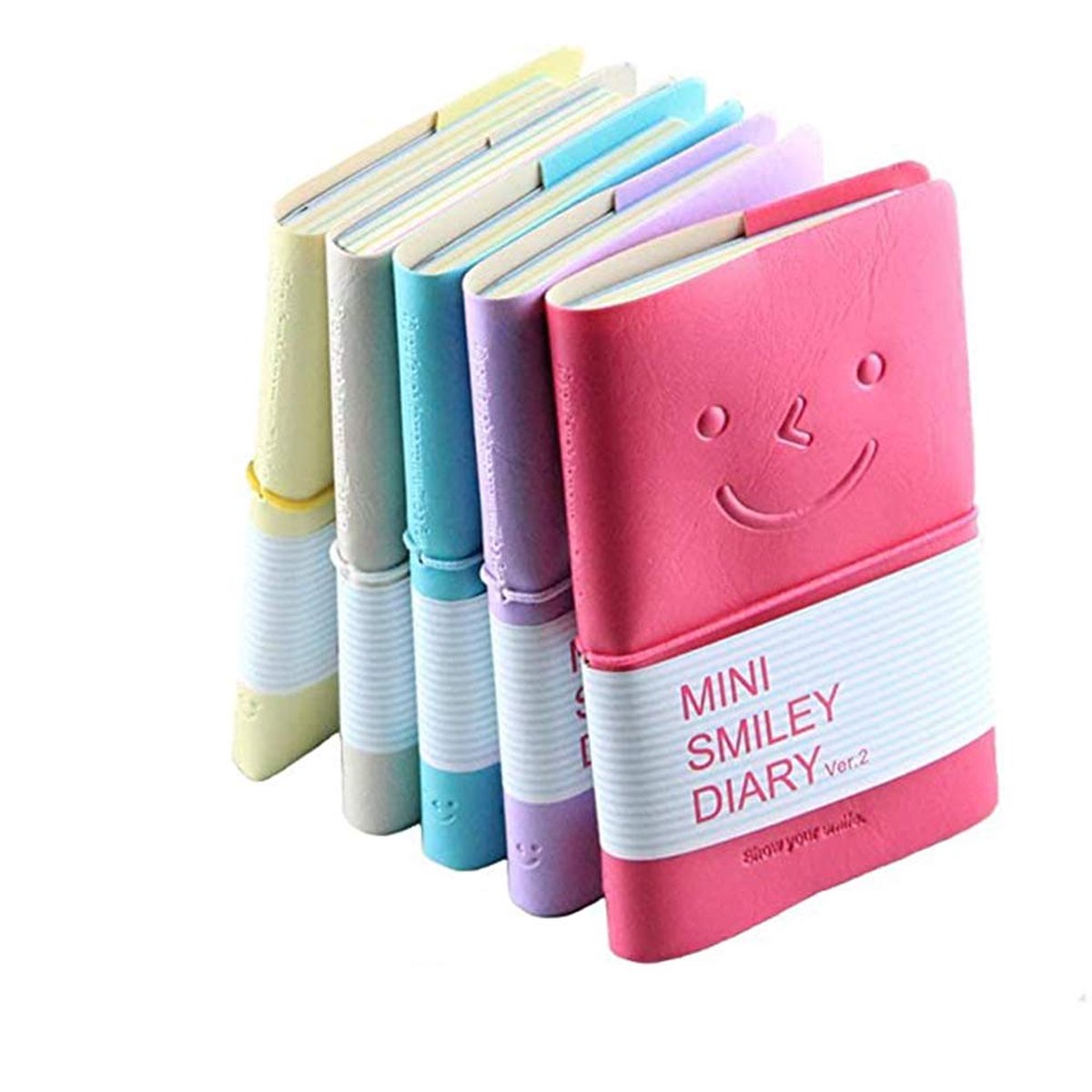 notitieboek, Smile-ontwerp, agenda met elastische band, (willekeurige kleur, 5-pack)