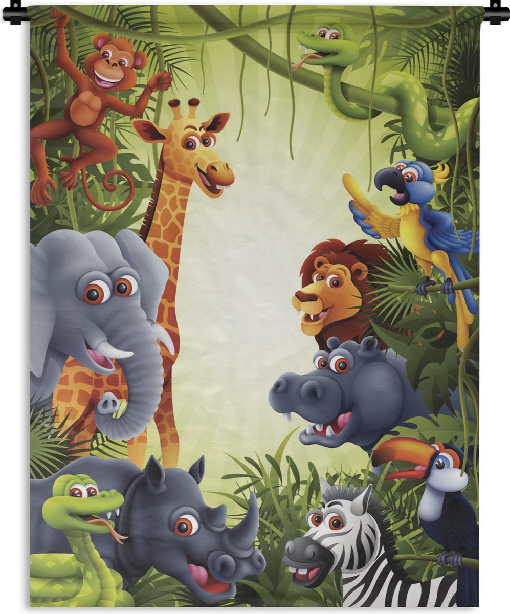 Wandkleed - Wanddoek - Jungle - Jongens - Meiden - Baby - Olifant - Leeuw - Giraf - 120x160 cm - Wandtapijt