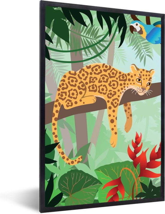 Fotolijst incl. Poster - Jungle dieren - Toekan - Jongens - Meiden - Luipaard - 80x120 cm - Posterlijst