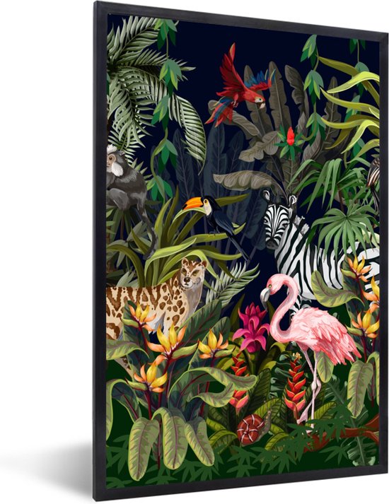 Cadre photo avec poster - Animaux de la jungle - Nature - Garçons - Filles - Flamingo - Zebra - 20x30 cm - Cadre pour affiche