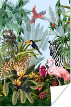 Poster Jungle - Natuur - Jongens - Meisjes - Kinderen - Zebra - Flamingo - 60x90 cm