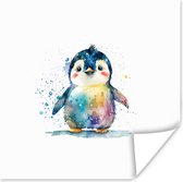 Poster Pinguïn - Regenboog - Waterverf - Dieren - Kinderen - 75x75 cm
