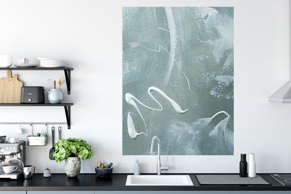 Poster Groen - Wit - Verf - Schilderen - 90x120 cm