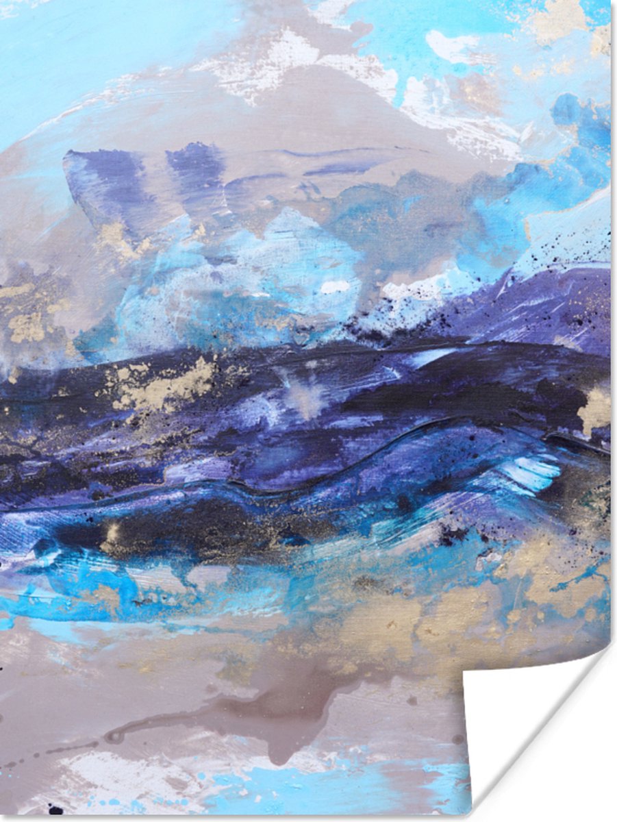Poster Abstract - Grijs - Blauw - Verf - 60x80 cm
