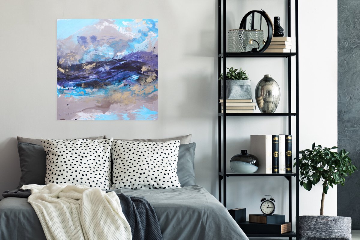 Poster Abstract - Grijs - Blauw - Verf - 75x75 cm