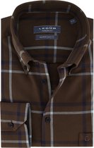 Ledub modern fit overhemd - bruin met blauw geruit flanel - Strijkvriendelijk - Boordmaat: 39