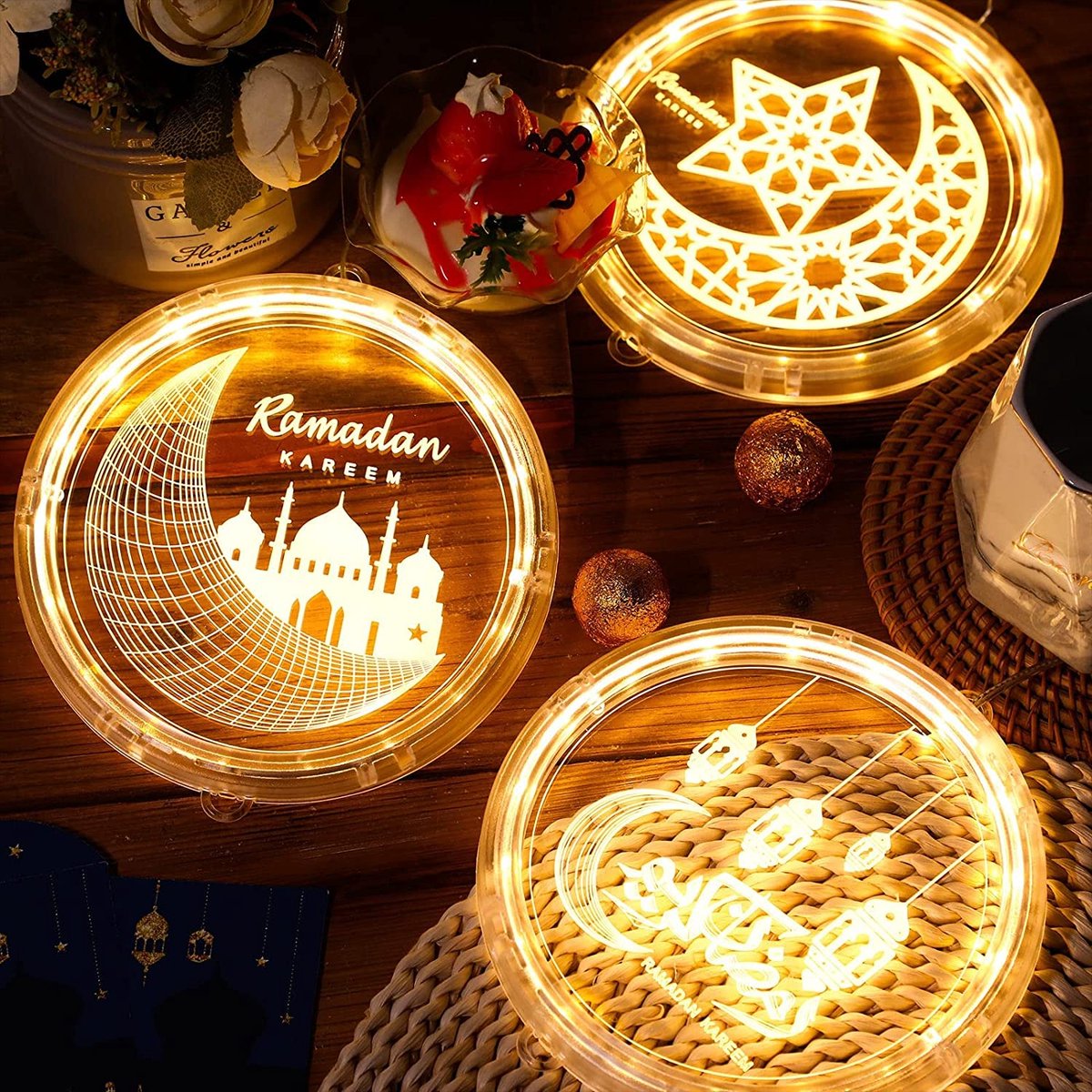 Ramadan Moubarak Kareem Décorations LED Lumières Fenêtre