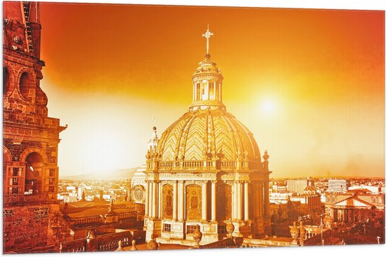 Vlag - Top van St-Pietersbasiliek Kerk in Vaticaanstad onder Felle Zon - 105x70 cm Foto op Polyester Vlag