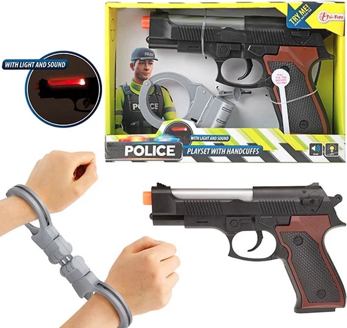 POLICE Politie pistool met Licht en Geluid + handboeien & sleuteltjes - Toi Toys BV