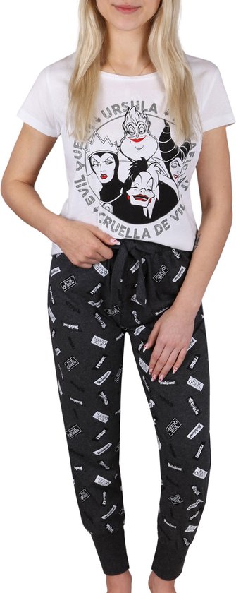 Heks, Ursula, Evil Queen, Cruella de Vil - Damespyjama met korte mouwen in wit en grijs / XL