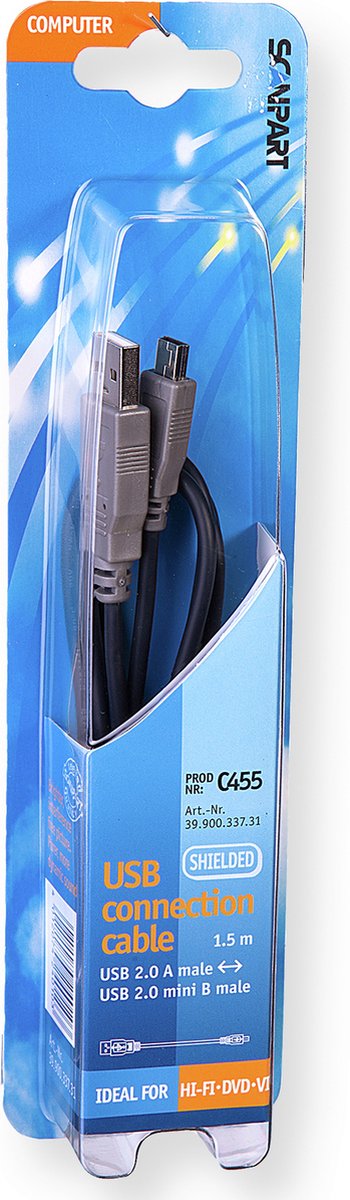 Bandridge - USB Mini Kabel - Zwart - 2 meter