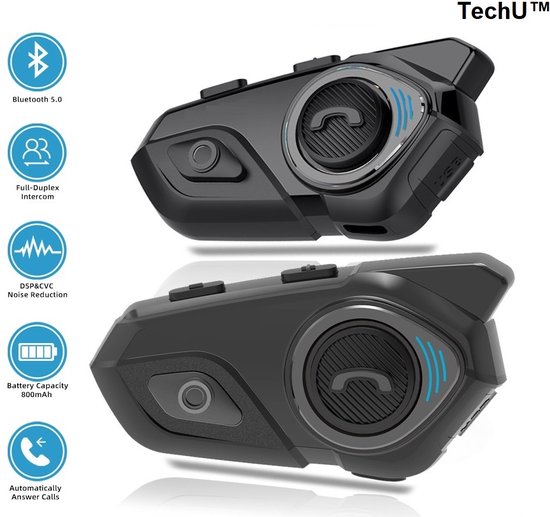 TechU ™ Système de communication mains libres Bluetooth pour moto - Casque  de moto 