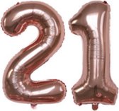 Cijferballon XL 21 - Rose goud - Feestversiering - 81 cm