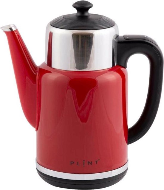 PLINT A/S original - ROOD - Retro regelbare waterkoker met geïntegreerde warmhoudkan - inhoud 1,7 liter - Dubbelwandige waterkoker met temperatuurregeling - BPA vrij - temperatuur 60 75 90 en 100 graden - met warmhoudfunctie - model 2023