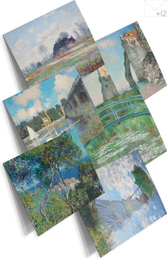 Wenskaarten set Claude Monet - 12 dubbele kaarten met enveloppen - blanco wenskaarten zonder tekst - Stevige kaarten met UV-lak