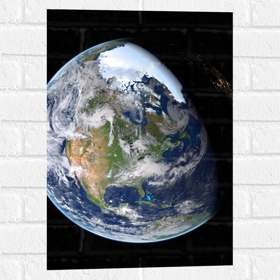 Muursticker - Licht en Donker op Aarde in het Heelal - 40x60 cm Foto op Muursticker