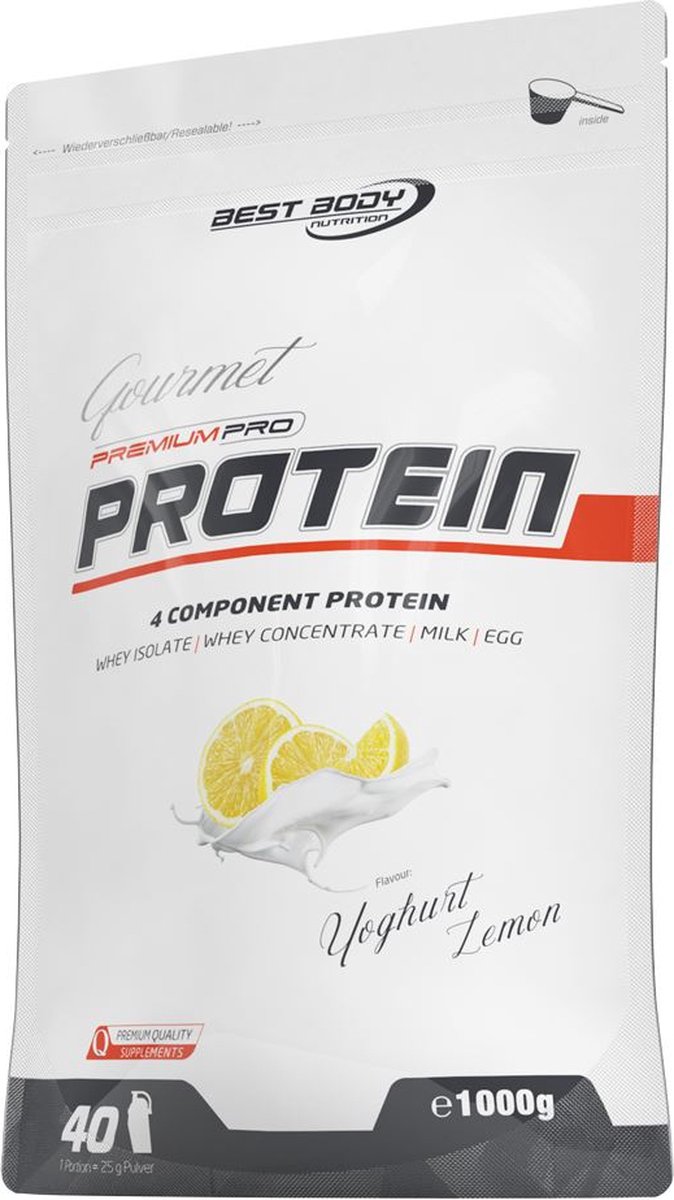 Goedkoopste Gourmet Premium Pro Protein 1kg YOGHURT-LEMON - time-released eiwit met een matrix van whey, melk en ei-eiwit | Best Body