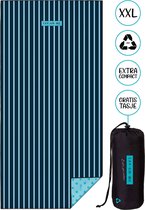 LAY ON ME® Lorenzo - Strandlaken 80x160 cm - lichtgewicht strandhanddoek - blauw zandvrij badlaken - microvezel reishanddoek met blauwe strepen