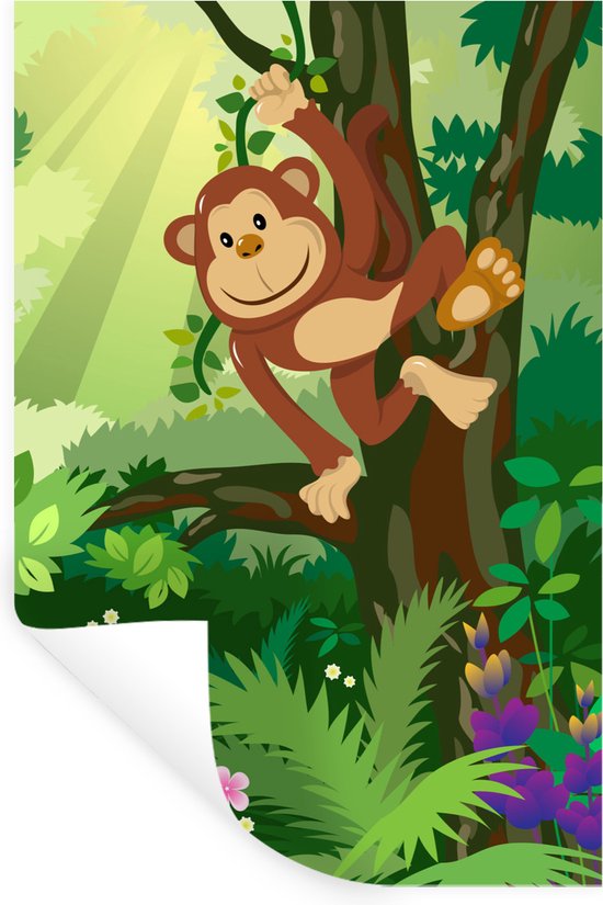 Stickers muraux - Sticker Feuille - Singe - Jungle - Garçons - Filles - Fleurs - Kids - 40x60 cm - Film Adhésif - Stickers muraux Muraux Chambre d'Enfant - Papier Peint Auto-Adhésif