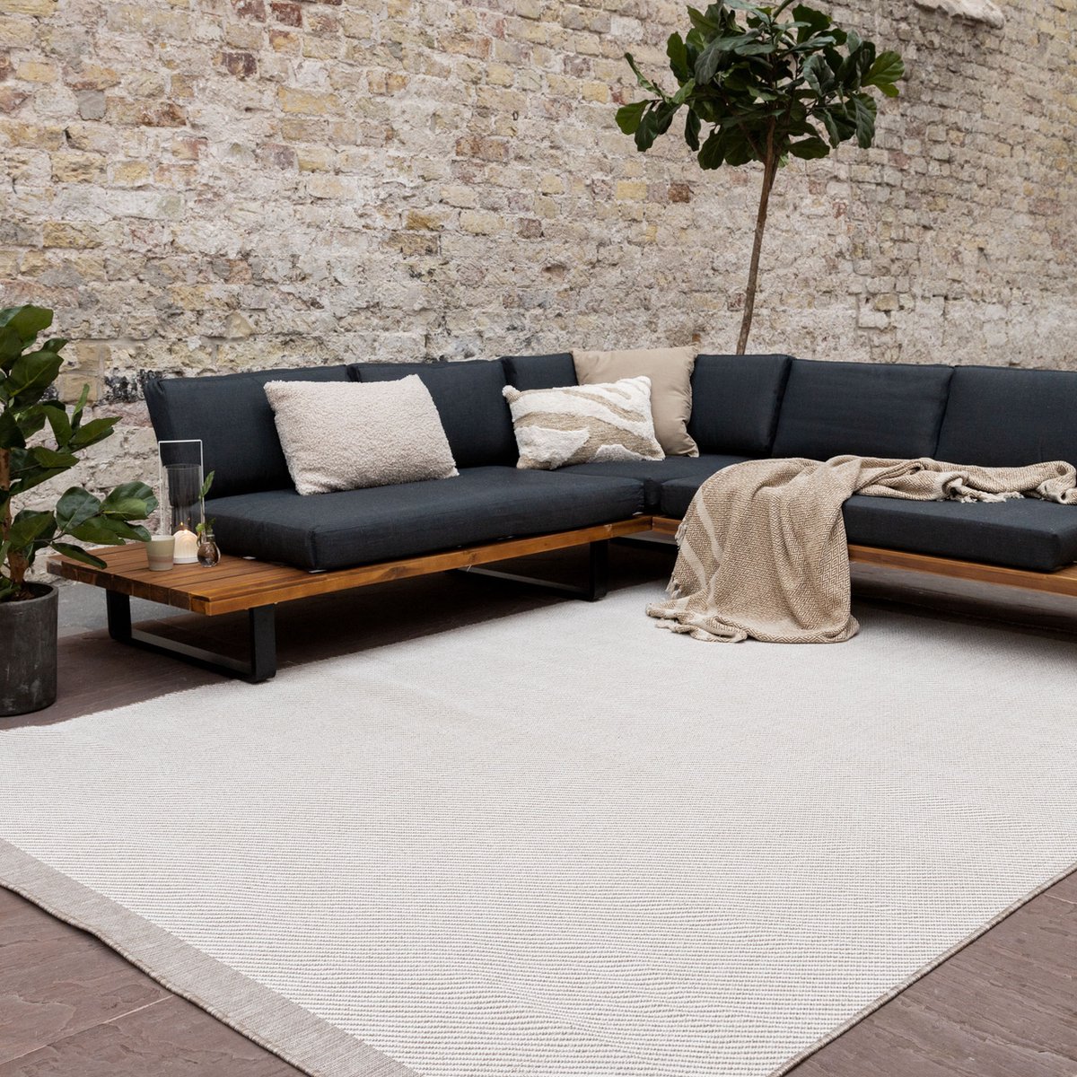 Buitenkleed Border - Naturel/Wit - dubbelzijdig - EVA Interior - 160 x 230 cm - (M)