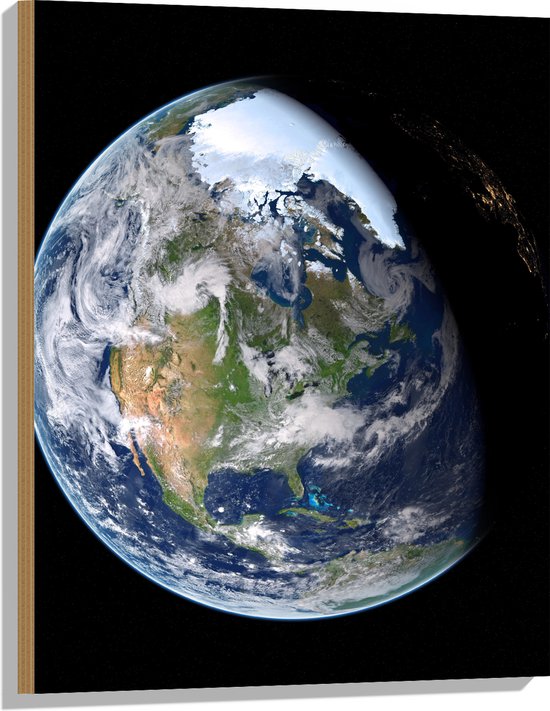Hout - Licht en Donker op Aarde in het Heelal - 60x80 cm - 9 mm dik - Foto op Hout (Met Ophangsysteem)