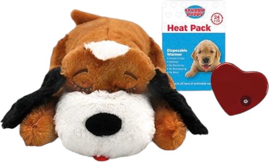 Snuggle Puppy-hondenspeelgoed-met hartslag en warmtebron-puppyspeelgoed-bruin/wit-puppy