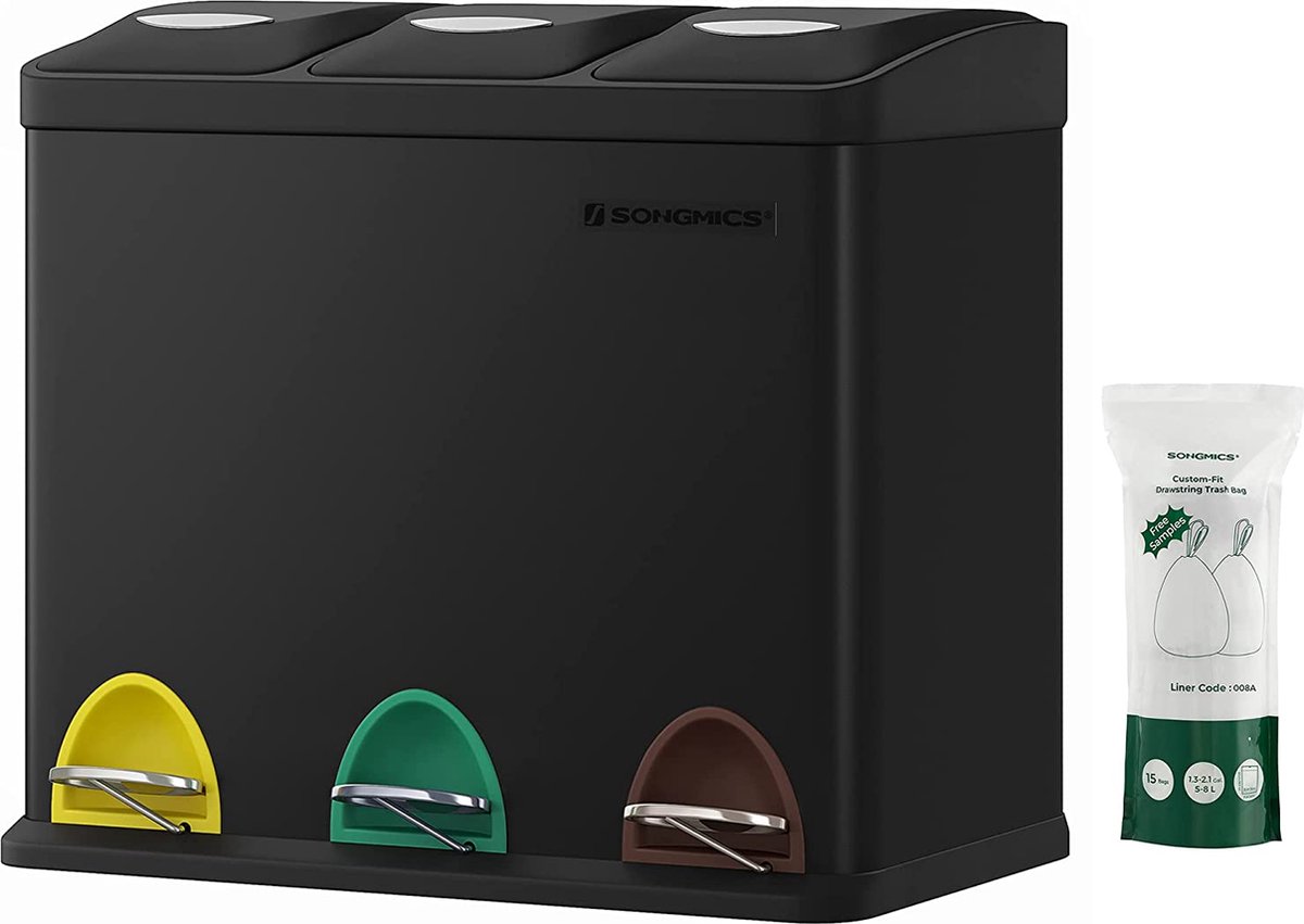 SONGMICS Afvalemmer voor de keuken, 3-in-1 afvalemmer, 24 liter SONGMICS Afvalemmer voor de keuken, 3-in-1 afvalemmer, 24 liter