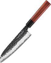 Couteau en acier au carbone Kirosaku Santoku (longueur 330 mm) - Couteau de cuisine japonais forgé à la main - Couteau super tranchant avec manche en bois