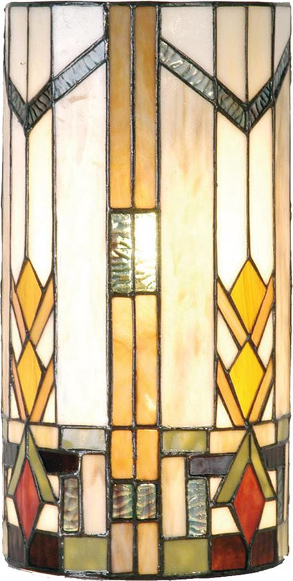 HAES DECO - Wandlamp Tiffany 20x11x36 cm Beige Groen Glas Halfrond Muurlamp Sfeerlamp Tiffany Lamp
