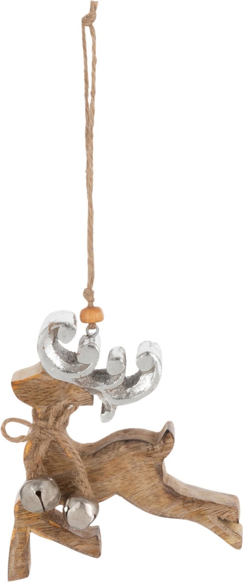 J-Line kersthanger Rendier - hout - naturel/zilver - 4 stuks