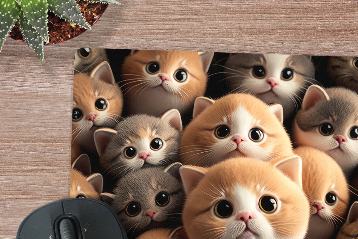 Muismat XXL 40x40 cm - Bureau onderlegger - Bureau mat Katten - Huisdieren - Kitten - Design - Jongens - Meisjes - Bureaumat - Gaming mousepad xl - Bureaulegger groot - Computer deskmat