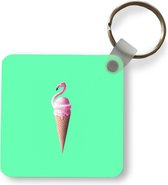 Sleutelhanger - Uitdeelcadeautjes - IJshoorntjes - IJs - Flamingo - Roze - Groen - Plastic