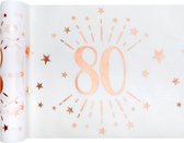 Santex Tafelloper op rol - 80 jaar verjaardag - non woven polyester - wit/rose goud - 30 x 500 cm