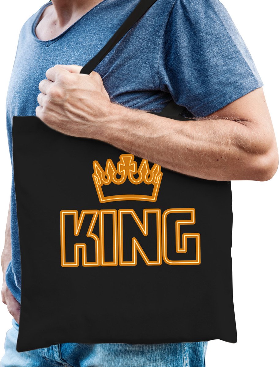 Bellatio Decorations Koningsdag shopper - king - 42 x 38 cm - katoen