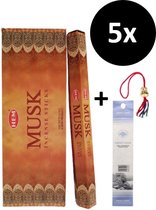Wierook - Wierookstokjes - 5 Kokers - 100 Stokjes + 5 Mini Stokjes En 1 Gelukspoppetje - Geur Musk - Muskus
