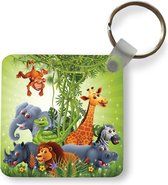 Sleutelhanger - Uitdeelcadeautjes - Jungle dieren - Planten - Kinderen - Olifant - Giraf - Leeuw - Plastic