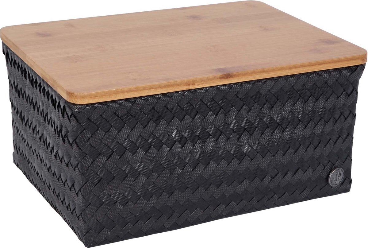 Basket rectangular black large with bamboo cover