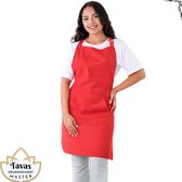 Pedra Master Keukenschort 60x80 cm Rood Kookschort met zakken Horeca kleding bedieningsschort dames Restaurant Schort voor vrouwen