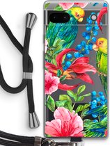 Case Company® - Coque Google Pixel 6a avec cordon - Perroquets - Coque de téléphone avec cordon Zwart - Protection sur tous les côtés et sur le bord de l'écran