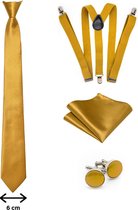 Luxe set stropdas inclusief bretels, pochette en manchetknopen - Goud - luxe - bretels - met stevige clip - pochet - heren - giftset - Cadeau - Sinterklaas - Kerst