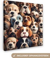 Canvas Schilderij Hond - Patronen - Dieren - Bruin - Meisje - Jongen - 50x50 cm - Wanddecoratie