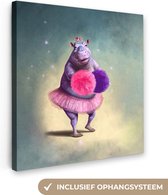 Canvas schilderij - Nijlpaard - Bloemen - Ballet - Rok - Portret - Abstracte schilderijen - 50x50 cm - Canvasdoek - Foto op canvas