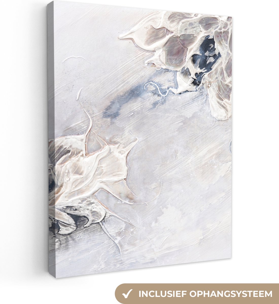 Canvas Schilderij Verf - Abstract - Beige - Grijs - 90x120 cm - Wanddecoratie