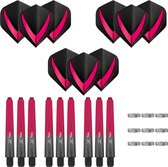 Darts Set - 18-delig - Maxgrip - 3 sets - dart shafts - zwart-roze - short - 3 sets - Vista-X - dart flights