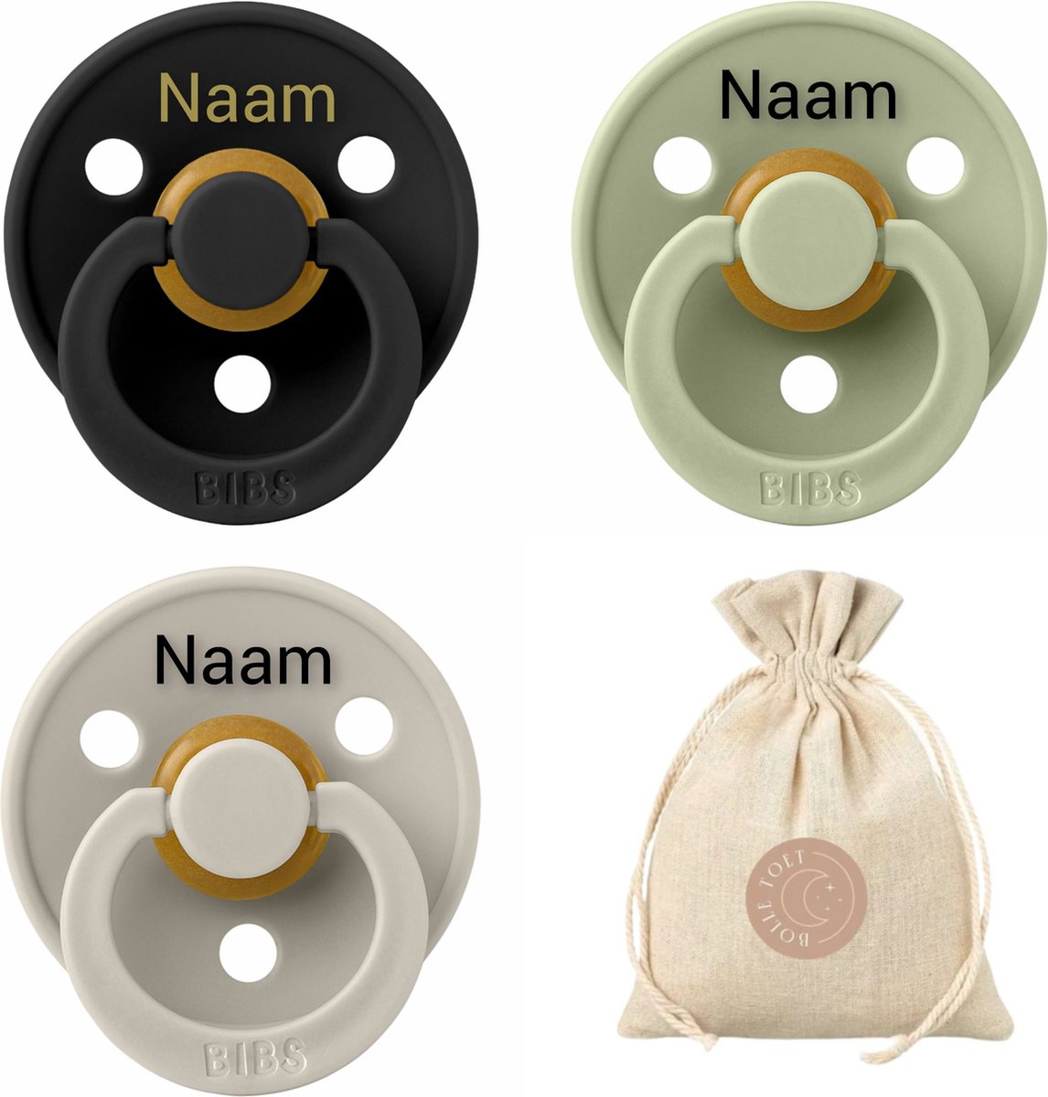 Goedkoopste BIBS fopspenen met naam - T3 - Black, Sand , Sage - 18 maanden - spenen - speen - fopspeen - BolleToet speenzakje
