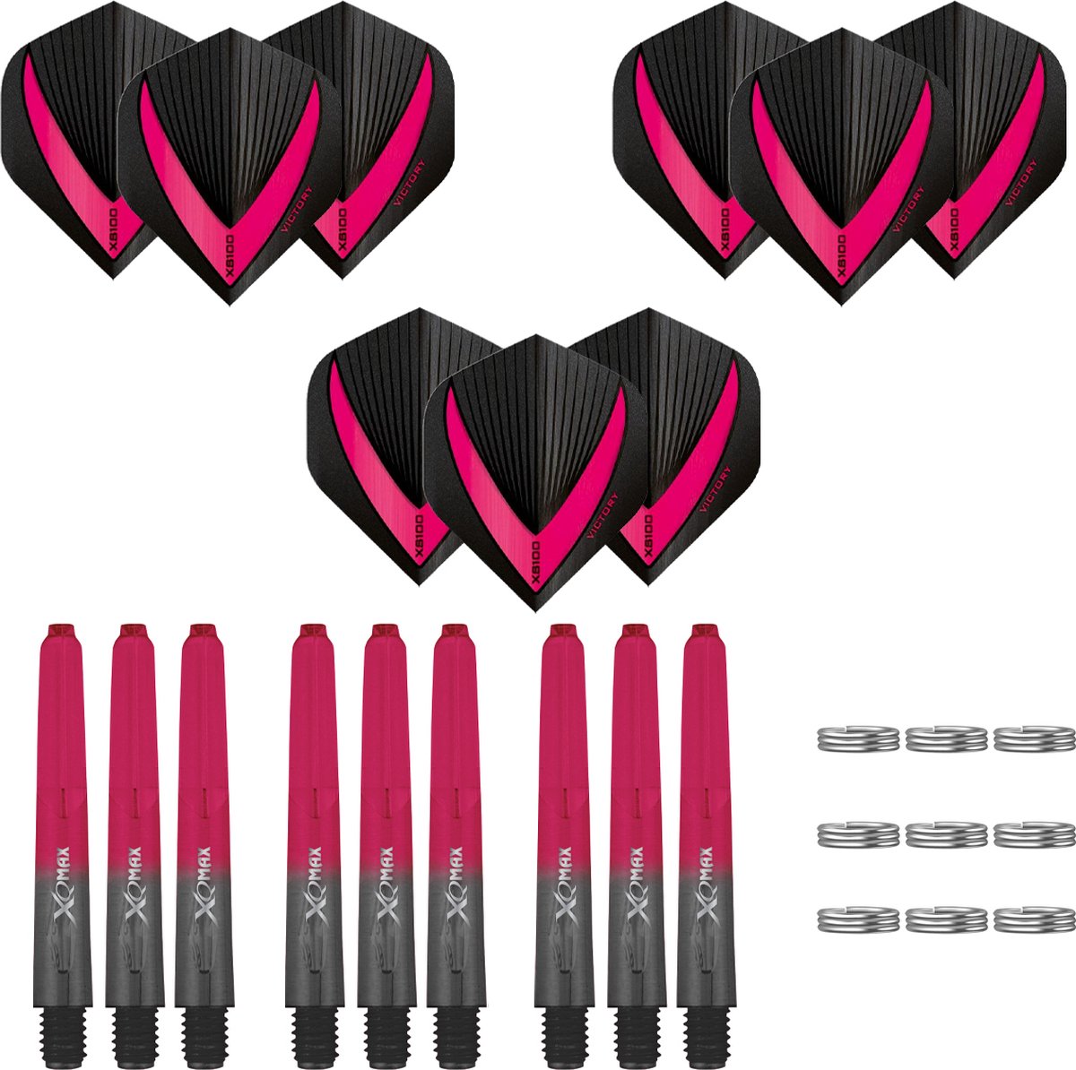 Dragon Darts - 18-delig - Maxgrip - 3 sets - dart shafts - zwart-roze - medium - 3 sets - Vista-X - dart flights