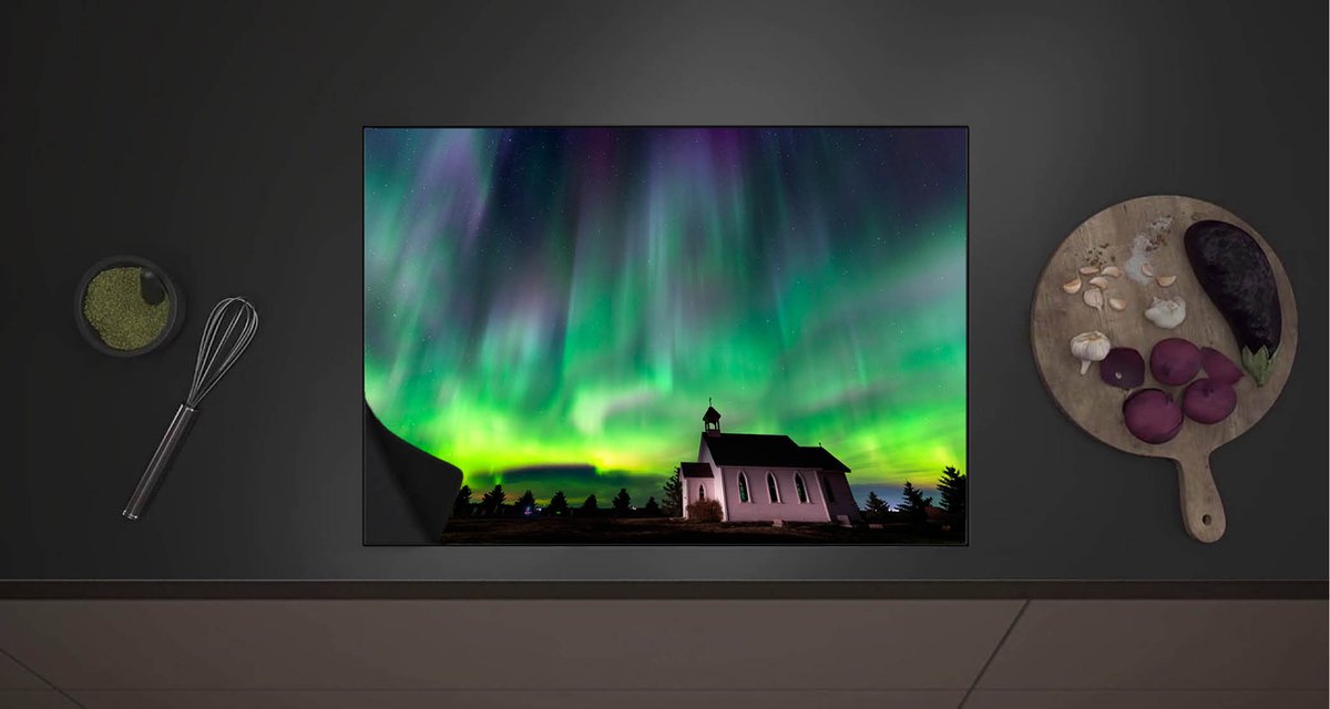 Inductieplaat Beschermer - Noorderlicht boven Kleine Woning in Canada - 70x52 cm - 2 mm Dik - Inductie Beschermer met zwarte kern