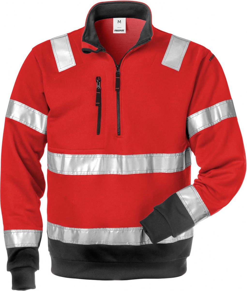 Fristads Hi Vis Sweatshirt Met Korte Rits Klasse 3 728 Shv Hi-Vis Zwart